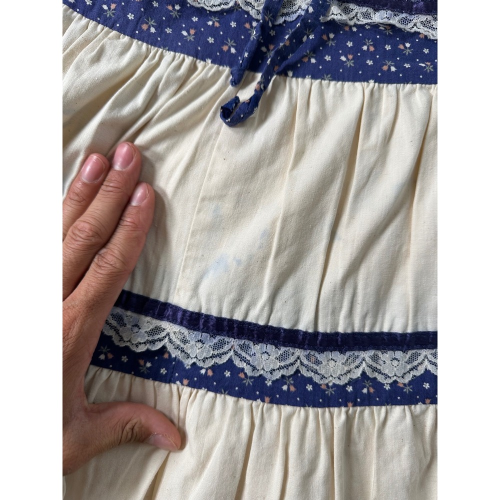 2! VTG Gunne Sax Jessicas Gunnies Boho Prairie Maxi Skirt Blue Floral Tier Lace - Picture 6 of 16